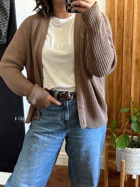 Jenni Kayne Knitted Cropped Cotton Cocoon Cardigan in Mocha. Size XS Run big